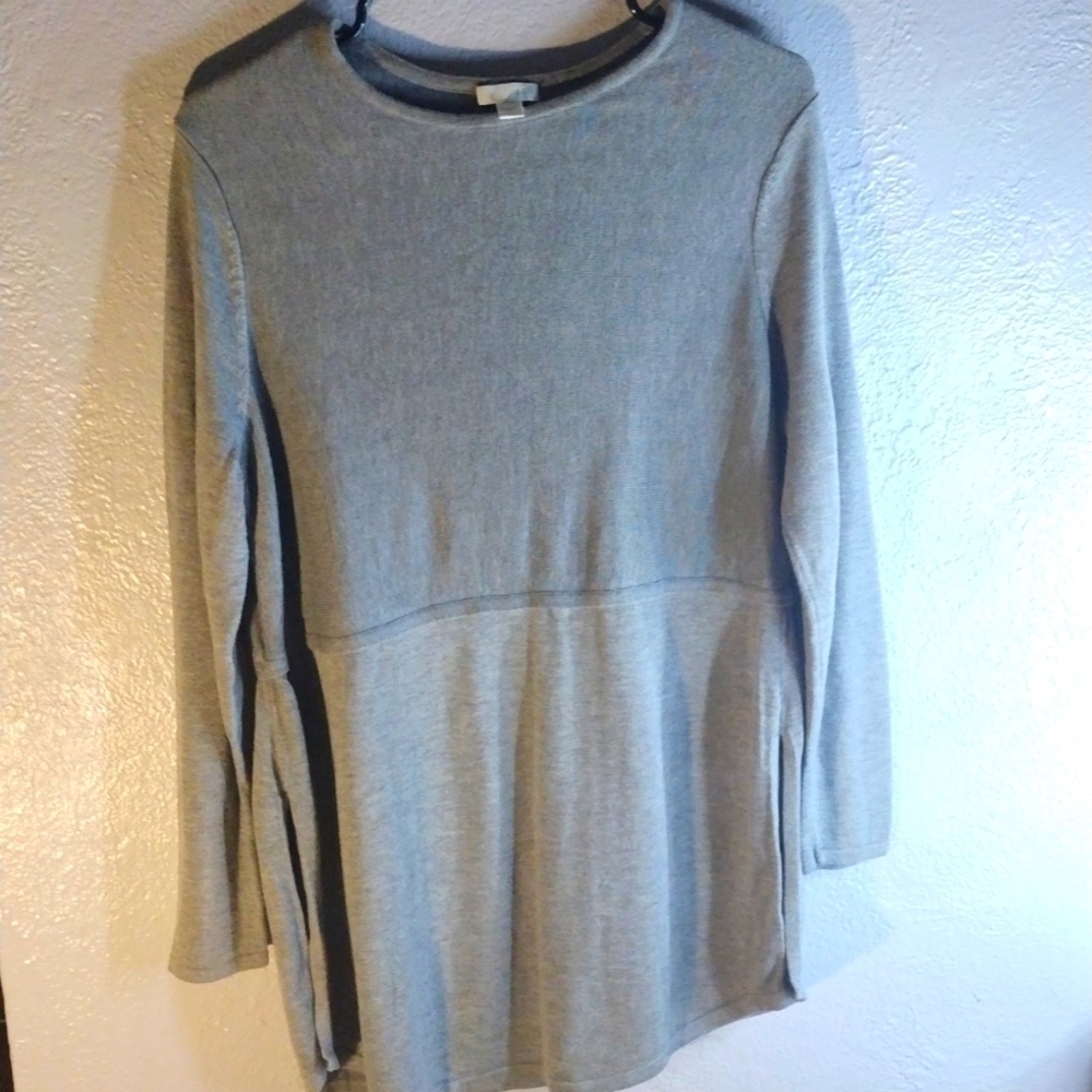J Jill Grace Gray Wool Blend Tiered Side Oversized Tunic Sweater S